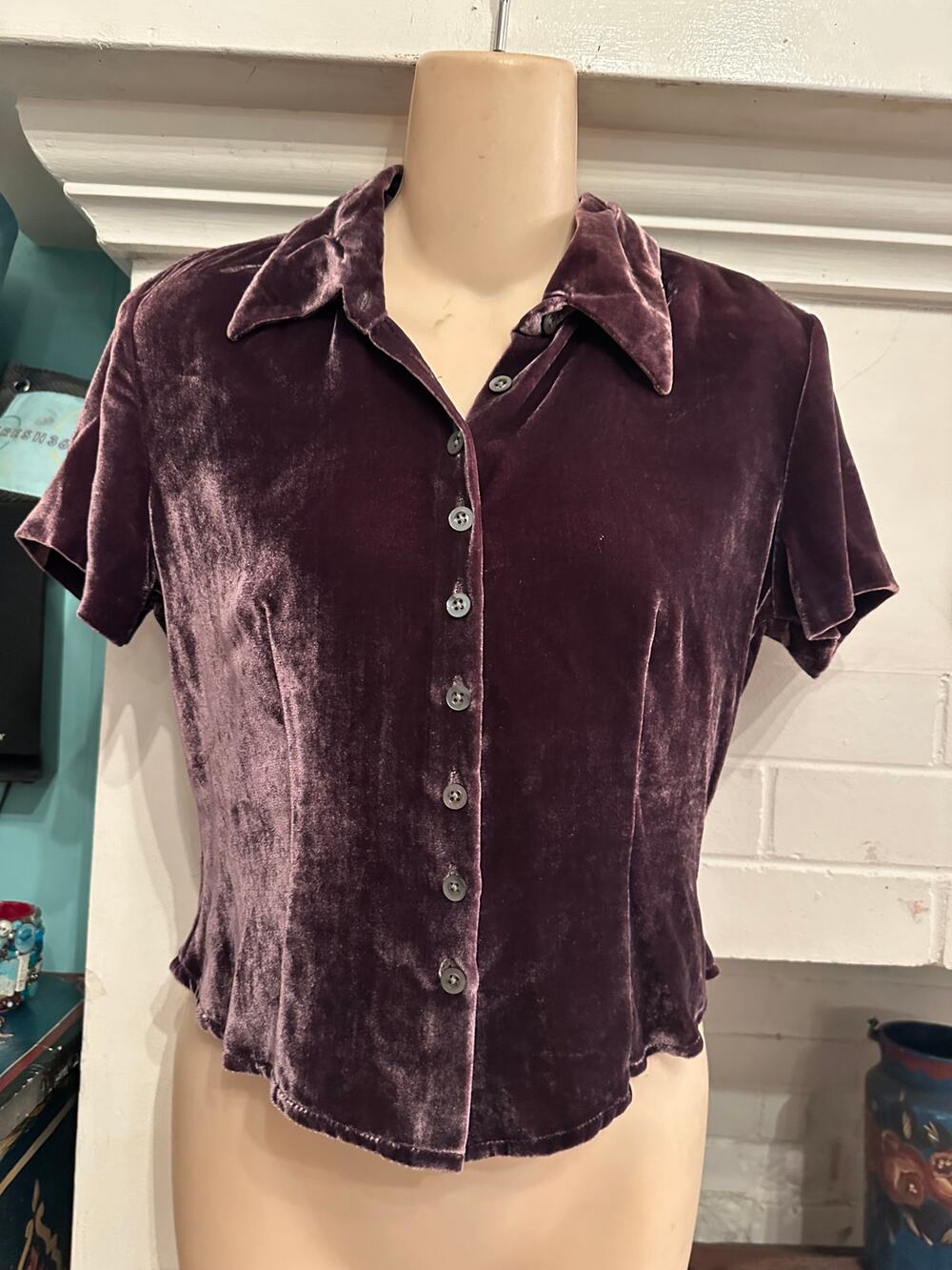 VINTAGE 90's Y2K NEW W/TAG BANANA REPUBLIC RAYON SILK VELVET BLOUSE XS